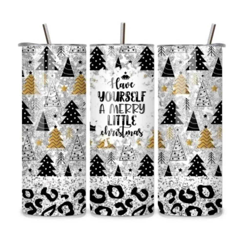Christmas Gray Leopard 20oz Stainless Steel Tumbler